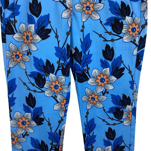 Theory‎ Pants SIze 6 Ankle Cropped Blue Orange Floral Yanette Oahu - Picture 4 of 11
